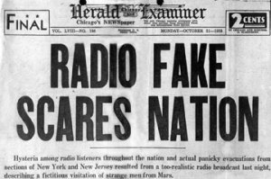 Chicago Herald Examiner about War of the Worlds broadcast